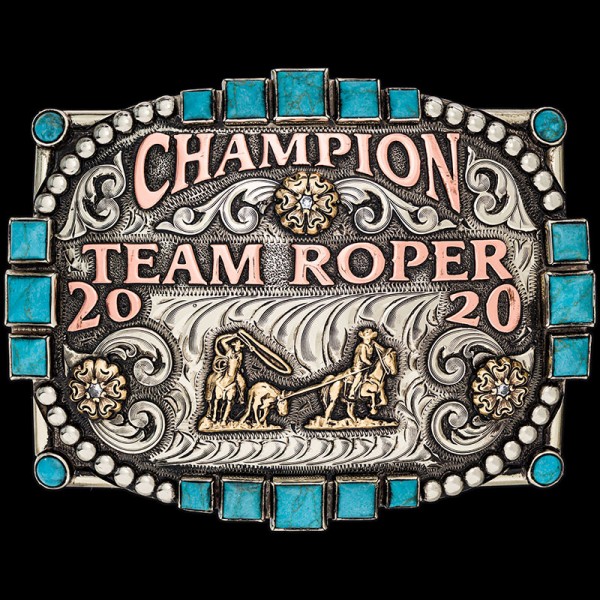 The Vegas Custom Belt Buckle features 20 simulated turquoise stones on a high quality german silver base. Personalize this belt  buckle today!